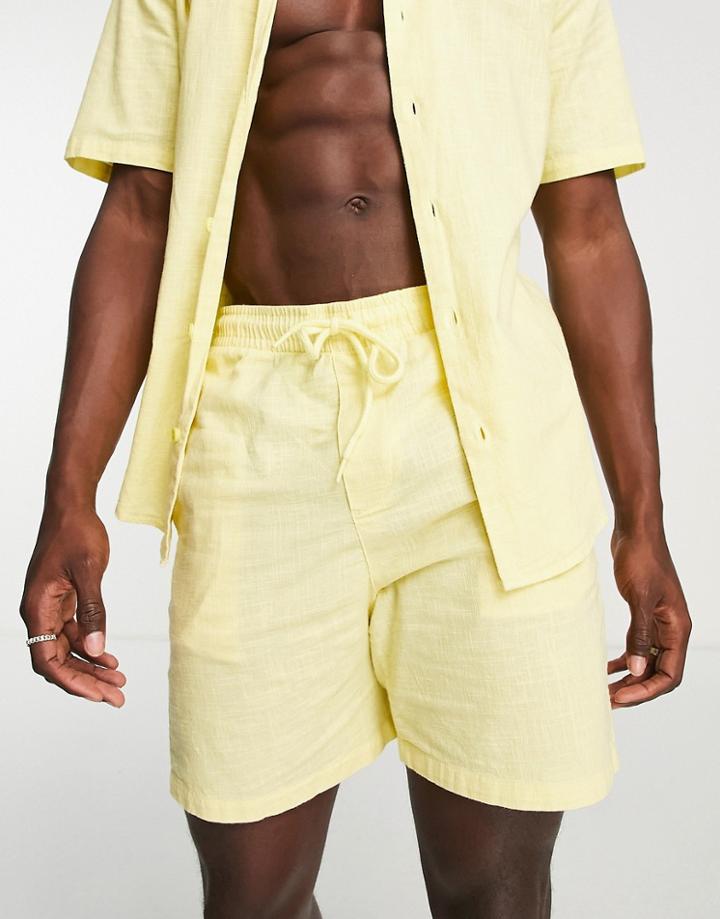 Only & Sons Linen Shorts In Lemon - Part Of A Set-yellow