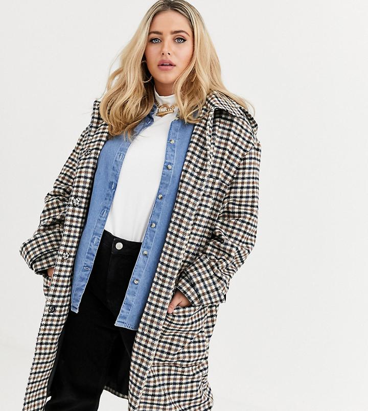 Asos Design Curve Check Duffle Coat - Multi