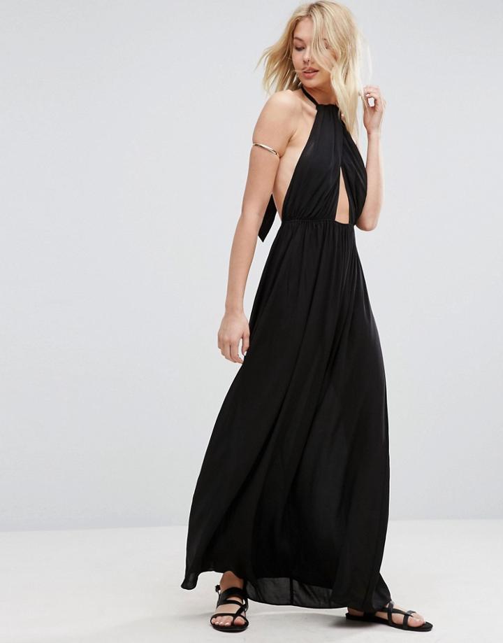 Asos Maxi Beach Dress With Twist Neck Detail - Black