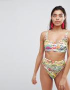 Asos Design Vibrant Tile Print Crop Bikini Top - Multi
