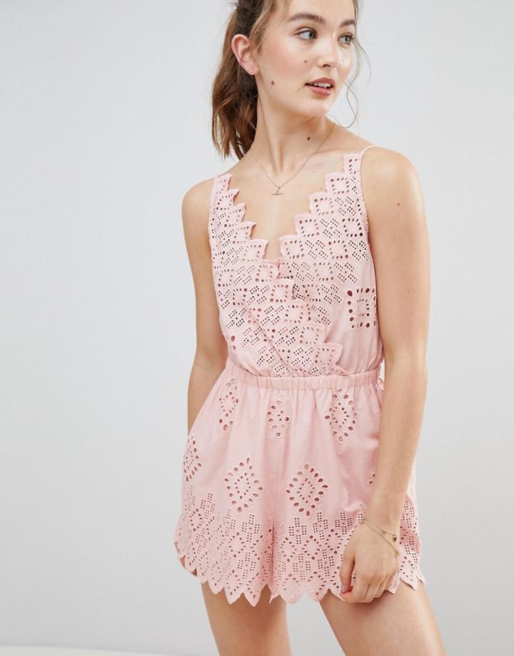 Seafolly Broderie Beach Romper-pink