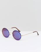 Jeepers Peepers Round Sunglasses With Blue Lens - Gold