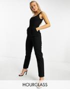Asos Design Hourglass Denim Square Neck Fitted Jumpsuit In Washed Black