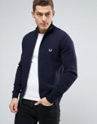 Fred Perry Texture Knit Cardigan Stripe Zipthru In Navy - Navy