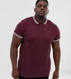 Asos Design Plus Tipped Pique Polo Shirt In Burgundy - Red