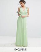 Tfnc Wedding Pleated Maxi Dress With Embellished Shoulder - Green