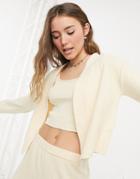 Monki Say Fluffy Knitted Crop Tank In Beige 3 Piece Set-neutral