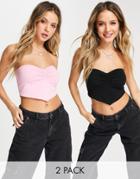 Miss Selfridge 2 Pack Sleeveless Ruched Bandeau Top In Black And Pink