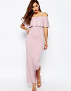 Asos Ruffle Off Shoulder Bardot Maxi Dress - Mink