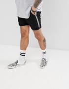 Asos Design Slim Chino Shorts In Black With Checkerboard Side Tape - Black