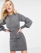 Lipsy Knitted Ruched Detail Mini Dress In Gray-grey