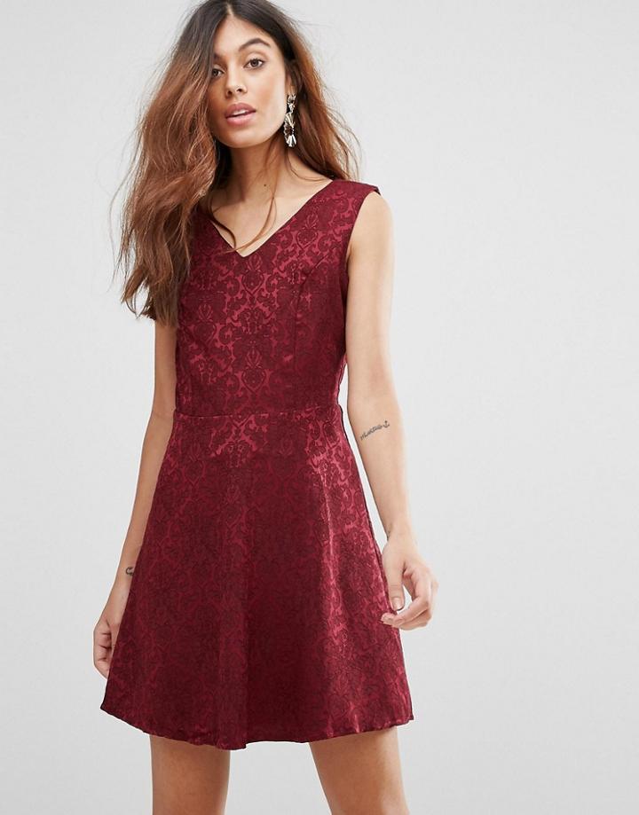 Rage Jacquard V Neck Dress - Red