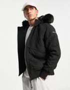 Good For Nothing Bomber Jacket In Black With Fur Hood