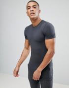 Asos Longline Muscle Fit T-shirt With Crew Neck In Gray - Black