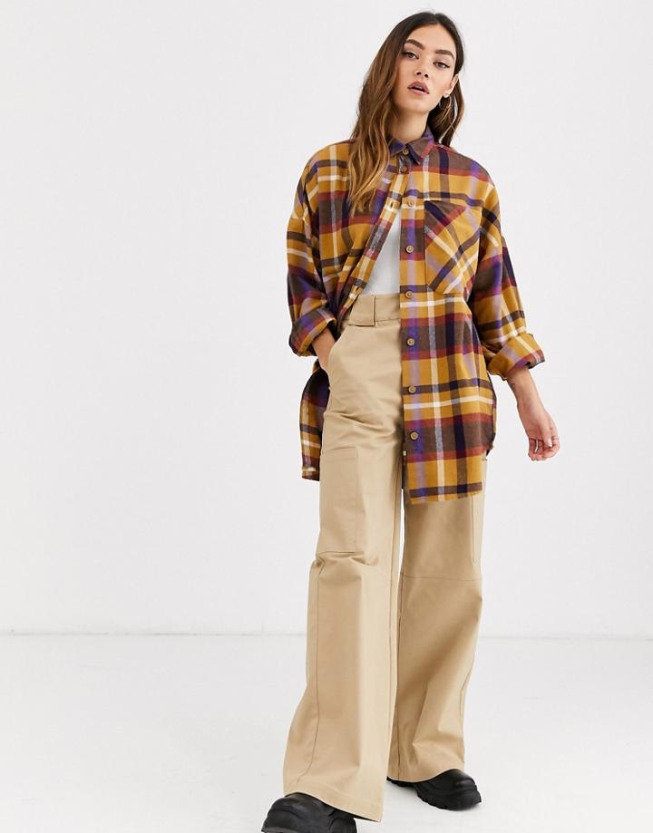 Monki Check Soft Flannel Oversized Shirt In Multi