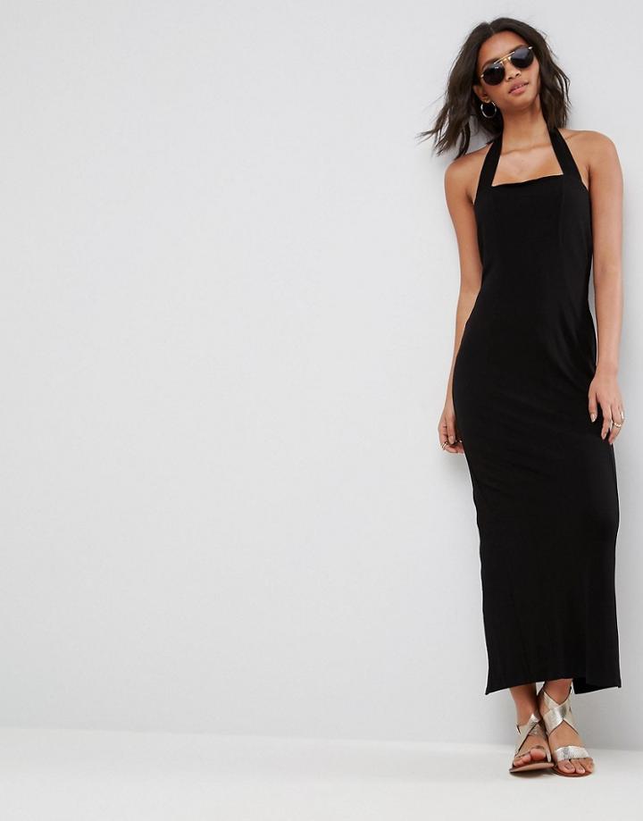 Asos Maxi Square Neck Halter Bodycon Dress - Black