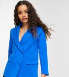 Asos Design Petite Structured Jersey Double Breasted Blazer In Electric Blue-blues