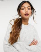 Asos Design Sweater With Band Collar In Gray-grey