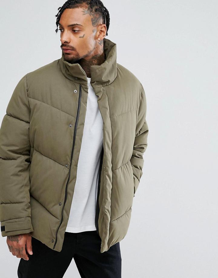 Asos Oversized Puffer Jacket In Khaki - Green