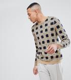 Asos Tall Check Sweater In Tan-brown