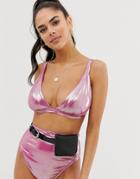 Asos Design Fuller Bust Deep Plunge Crop Bikini Top In Pink Dd-g - Pink
