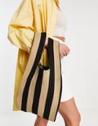 My Accessories London Mini Shopper Bag In Black And Beige Stripe-multi