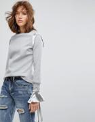 Lost Ink Sweatshirt With Constrast Satin Cuffs And Trim - Gray