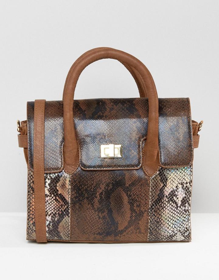 Urbancode Mini Tote Bag With Optional Shoulder Strap In Multi Faux Snakeskin - Brown