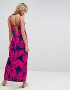 Asos Maxi Dress With V Back In Palm Print - Multi