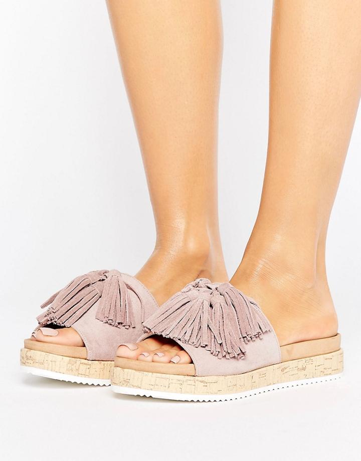 Call It Spring Pucallpa Blush Sliders With Suede Tassels - Pink