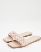 Truffle Collection Square Toe Flat Sliders In Cream-white