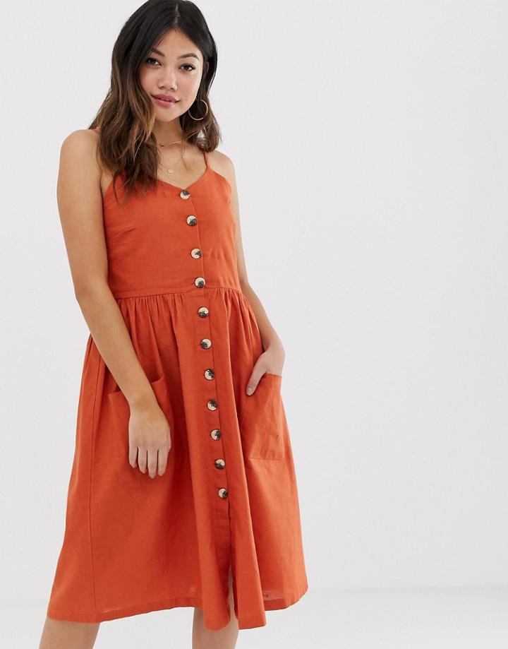 Brave Soul Leah Button Through Midi Dress - Red