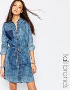 Noisy May Tall Long Sleeve Shirt Dress - Blue