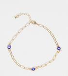 Asos Design Curve Anklet With Blue Eye Charms In Gold Tone