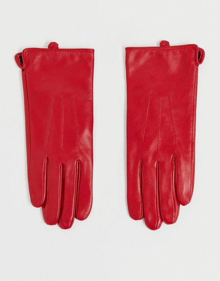 Barney's Originals Real Leather Gloves With Touch Screen Compatibility In Red