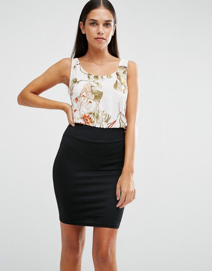 Ax Paris Floral Chiffon Bodycon Dress - Cream