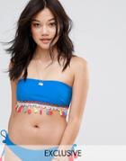South Beach Tassel Bandeau Bikini Top - Blue