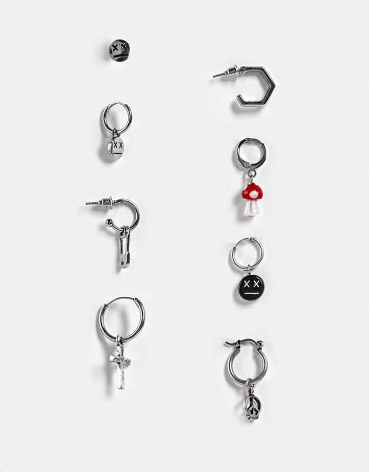 Bershka 8-pack Earrings In Silver