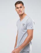Tommy Hilfiger V-neck T-shirt Chest Logo In Gray Heather - Gray