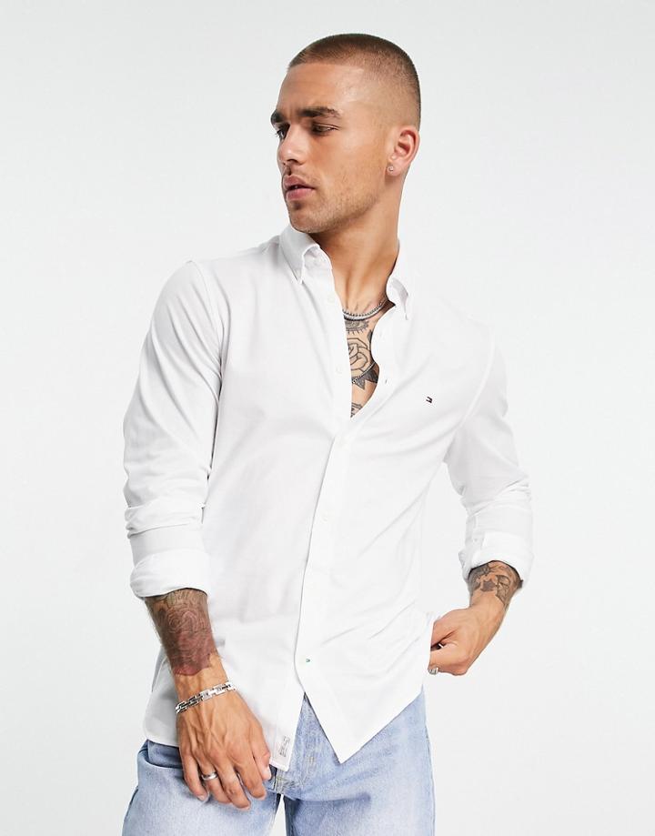 Tommy Hilfiger Cotton Blend 1985 Icon Logo Slim Fit Pique Shirt In White - White