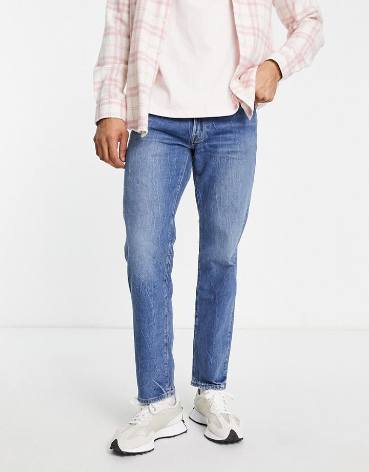 Abercrombie & Fitch 90s Straight Fit Light Distressed Jeans In Mid Wash-blue