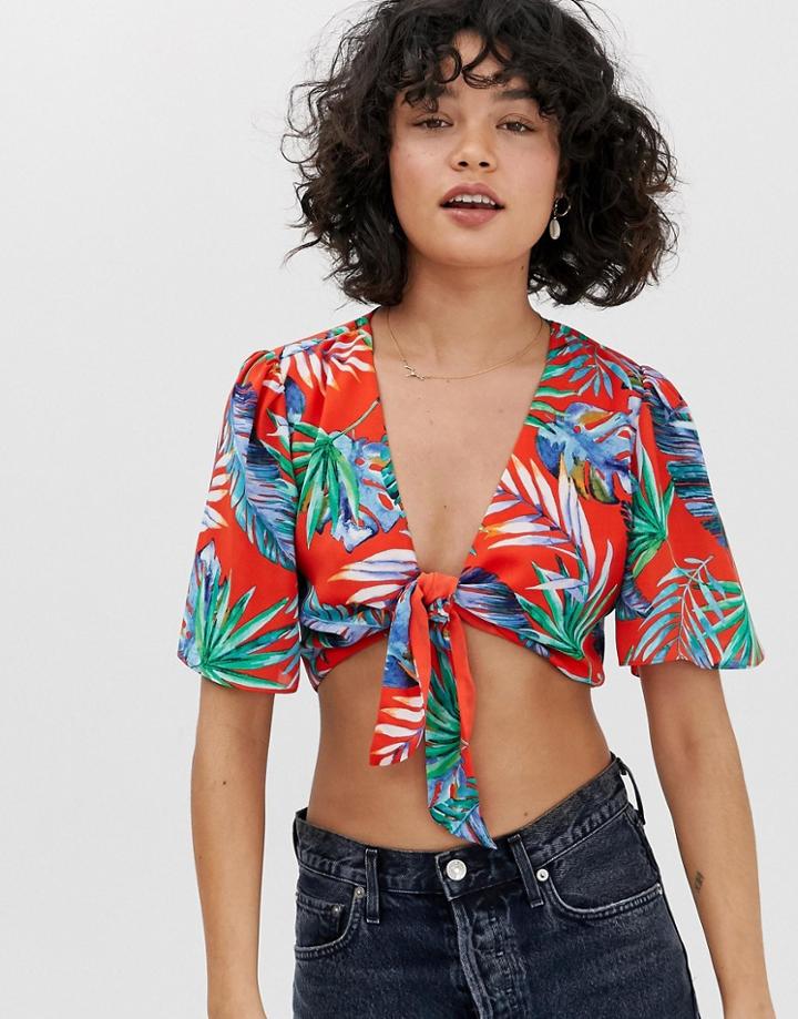 Wild Honey Tie Front Hawaiian Shirt-red