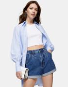 Topshop Balloon Leg Shorts In Mid-wash Blue-blues