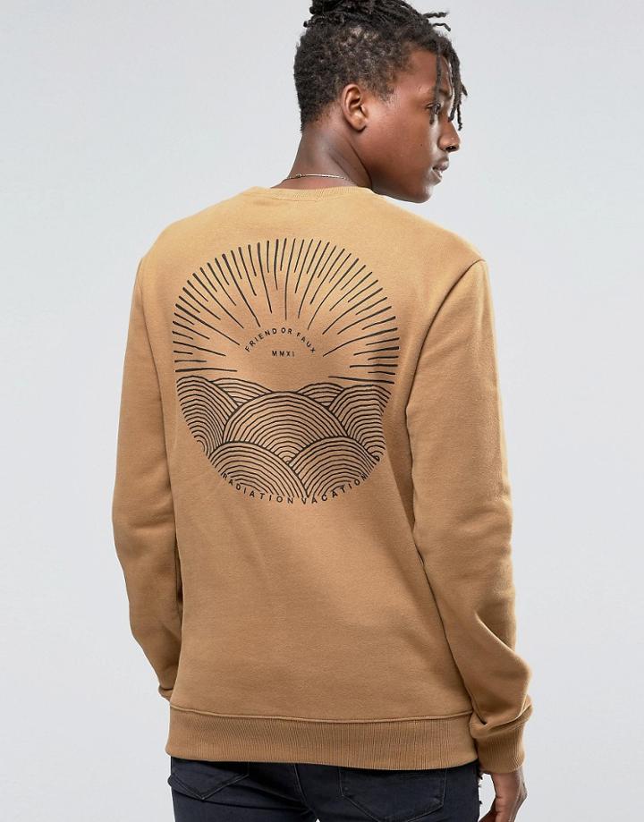 Friend Or Faux Back Print Sweatshirt - Tan