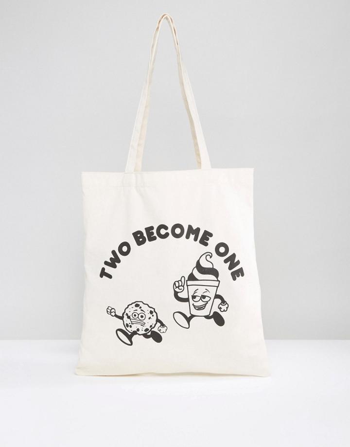 Asos Tote Bag With Two Become One Print - Cream