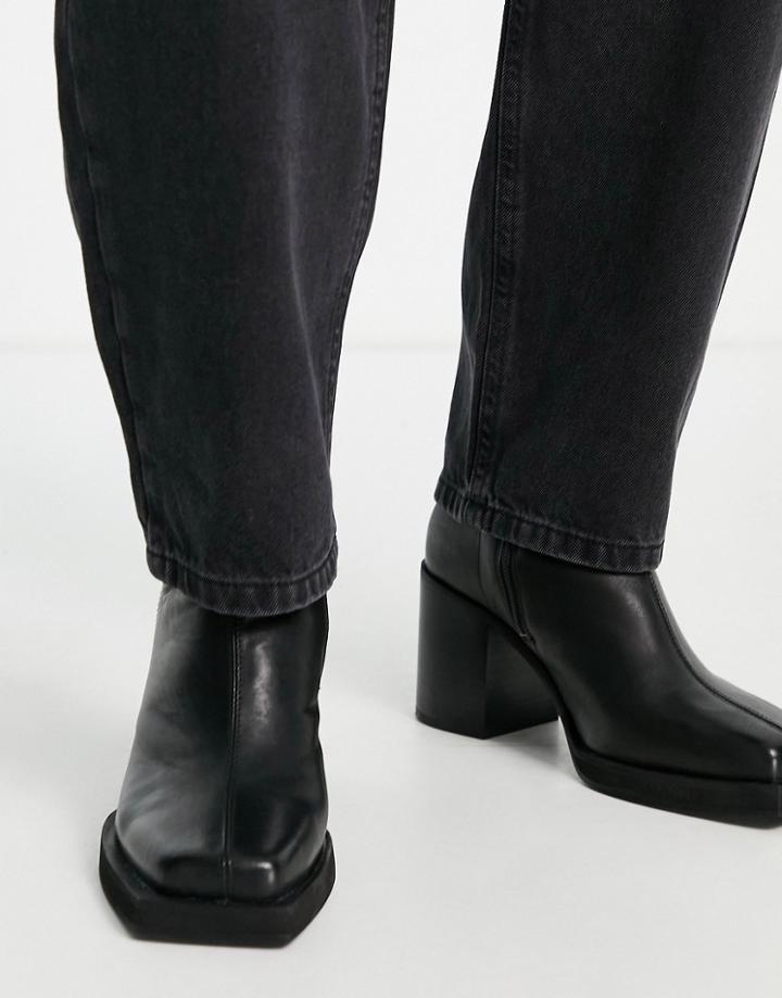 Asos Design Heeled Chelsea Boot With Angled Toe-black