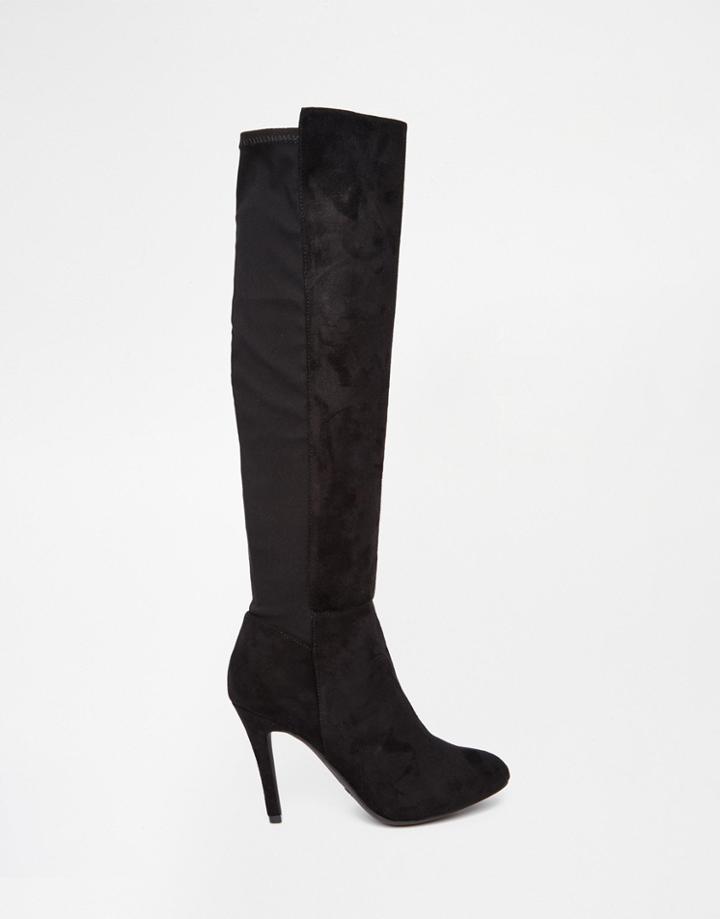 Head Over Heels By Dune Skye Black Heeled Knee High Boots - Black