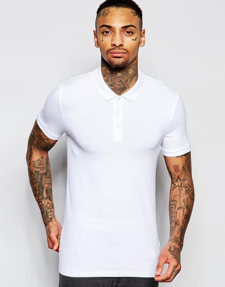 Asos Extreme Muscle Jersey Polo In White - White
