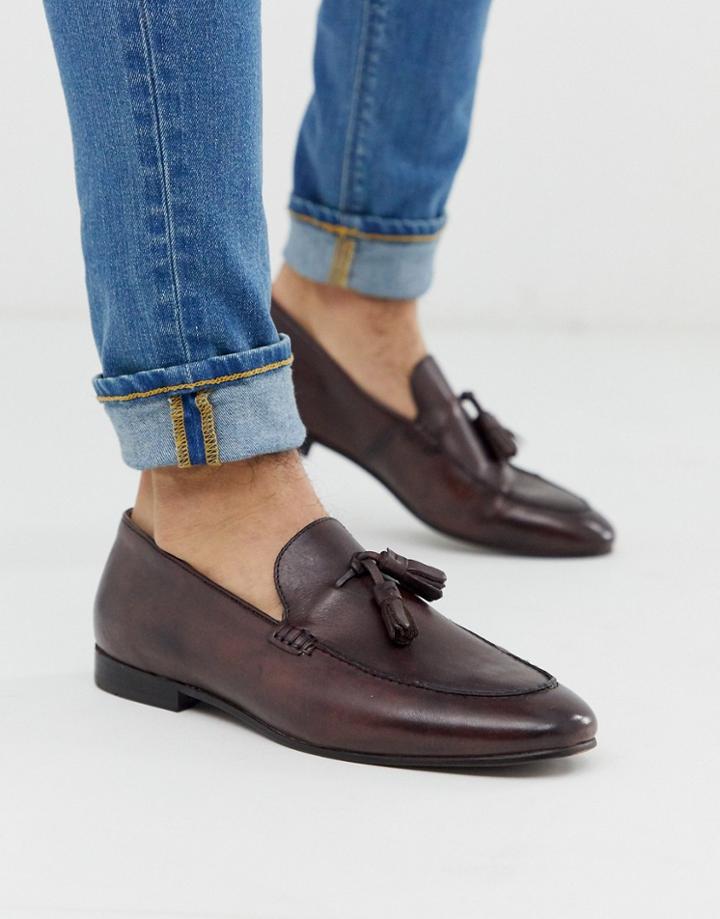 H By Hudson Bolton Tassel Loafers In Wine Leather