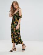 Vero Moda Halterneck Cold Shoulder Tropical Print Dress - Multi